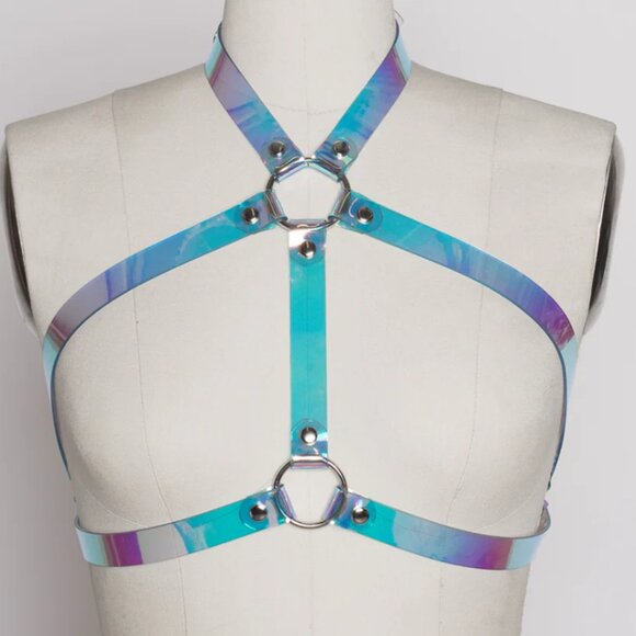 Apatico Holographic Halter Bra Top Harness Medium Blue - Picture 2 of 4